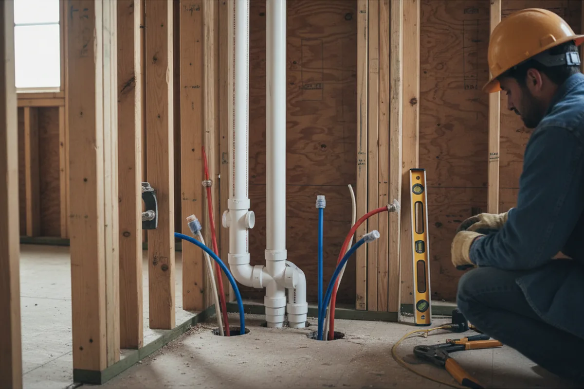 Drain and supply rough-in during Sump Pump Repair in Jasper
